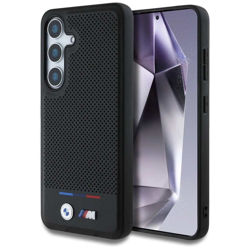 BMW læder Tricolor Stripe MagSafe Case til Samsung Galaxy S25 - sort