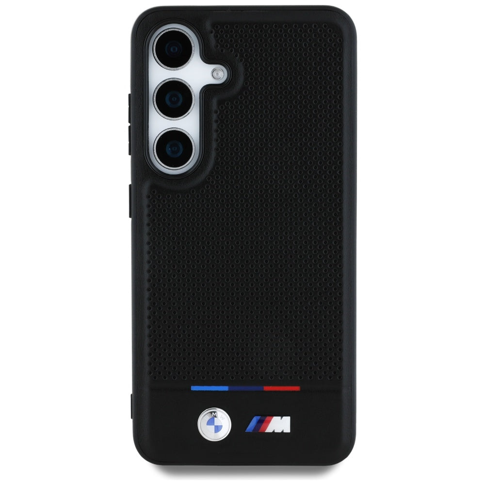 BMW Leather Tricolor Stripe MagSafe Case for Samsung Galaxy S25+ - Black