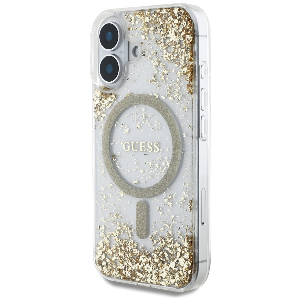 Guess HC Resin Bottom Glitter MagSafe-hylster til iPhone 16 - guld