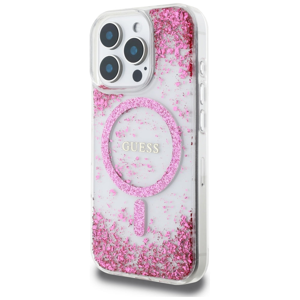 Guess HC Resin Bottom Glitter MagSafe iPhone 16 Pro Case - Pink