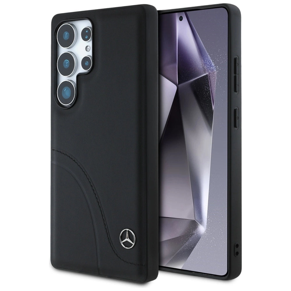 Mercedes læder kurvet stykker Case for Samsung Galaxy S25 Ultra - sort
