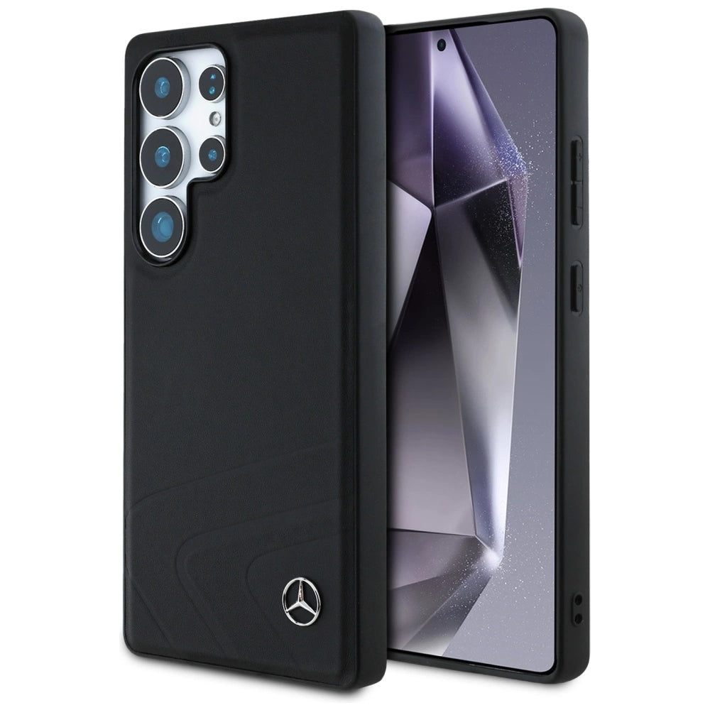 Mercedes læder horisontale debossed kurver MagSafe Case til Samsung Galaxy S25 Ultra - sort
