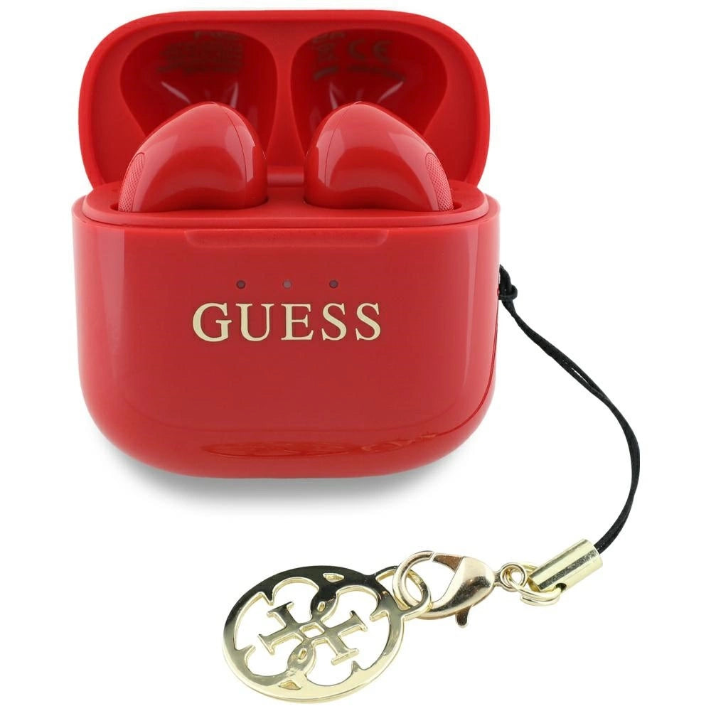 Guess Glossy Effect Printed Classic Logo & Charm TWS hovedtelefoner - rød