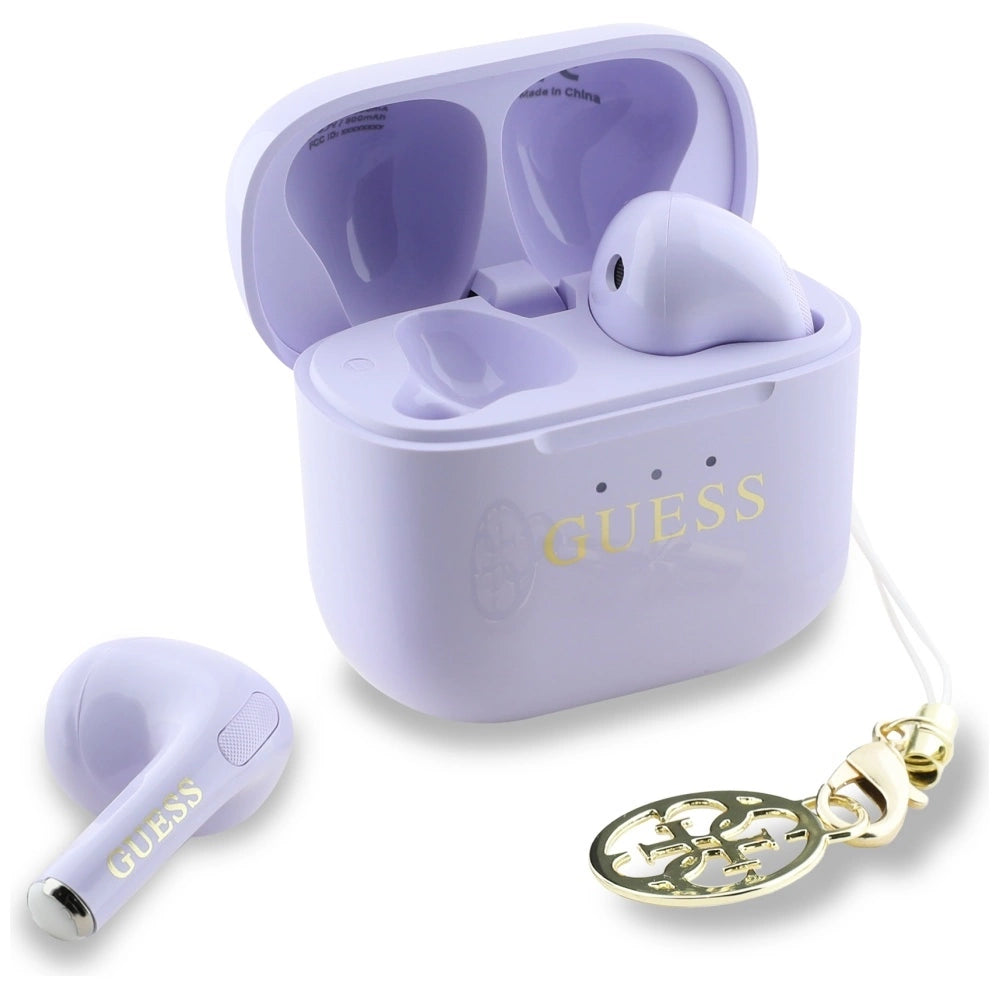 TWS Guess Glossy Effect Printed Classic Logo & Charm Headphones - Lavender