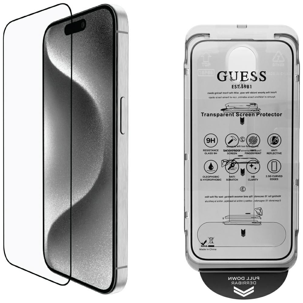 Guess BP Rhinestone 2in1 skærmbeskytter og kameraobjektiv sæt til iPhone 16 Pro Max - Silver
