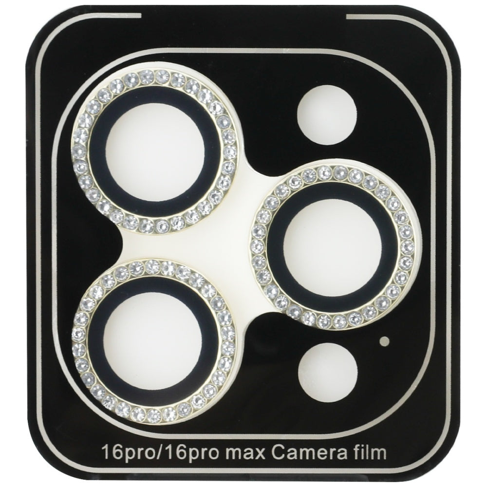 Guess BP Rhinestone 2in1 skærmbeskytter og kameraobjektivsæt til iPhone 16 Pro Max - Guld