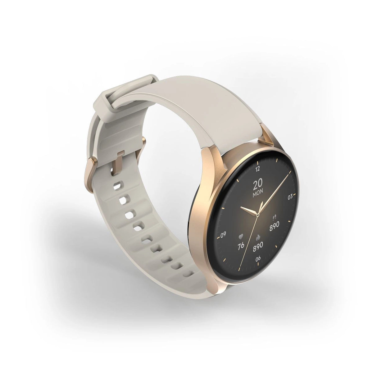 Hama 8900 GPS AMOLED Smartwatch 1,32" med beige silikonrem - guld