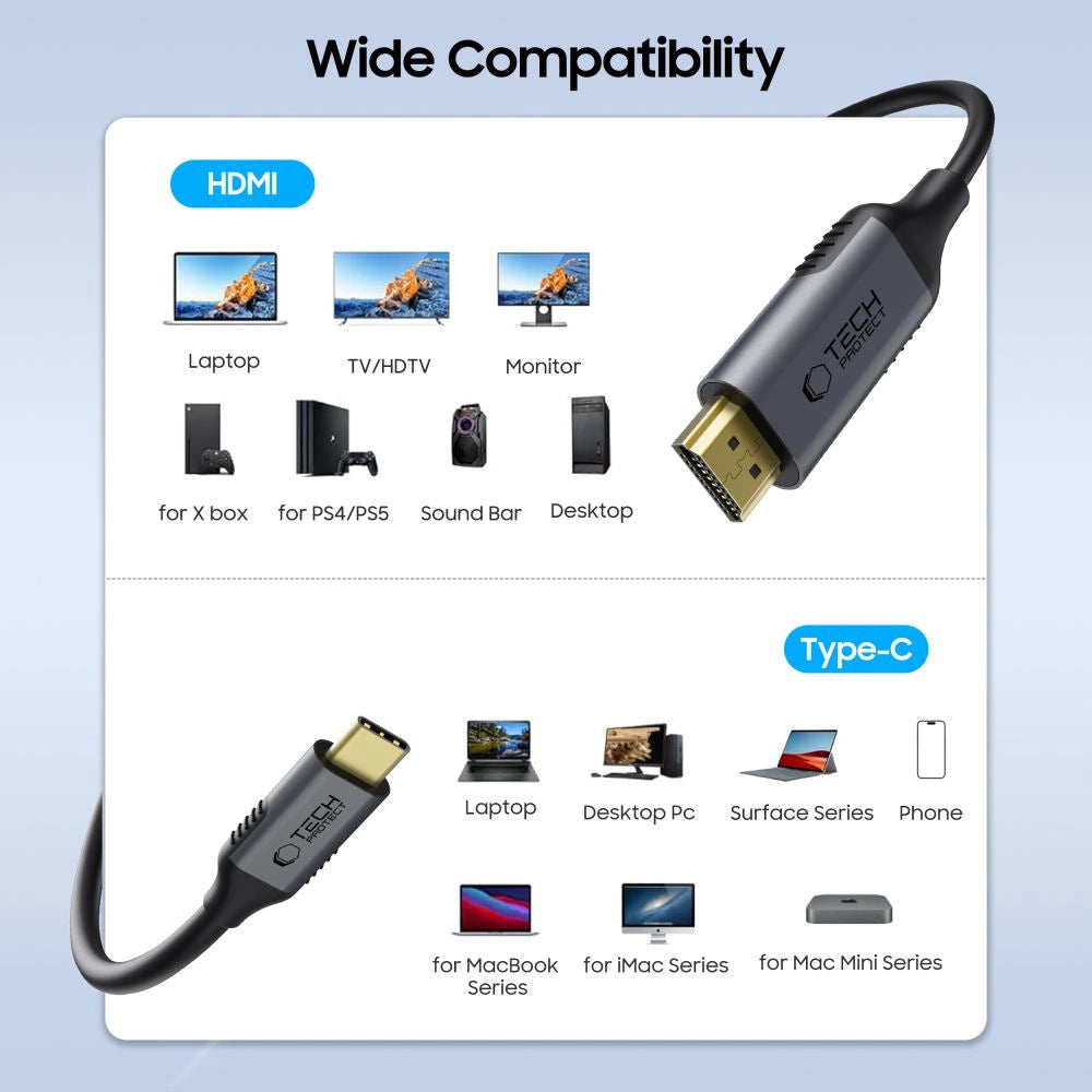 Tech-Protect UltraBoost USB-C / HDMI-kabel 60Hz 180cm - sort