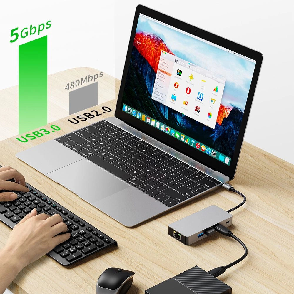 Tech-Protect HB05 HUB 9in1 USB-C + USB2.0 + USB3.0 + HDMI 4K 60HZ + SD / TF + PD100W + RJ45 adapter - grå
