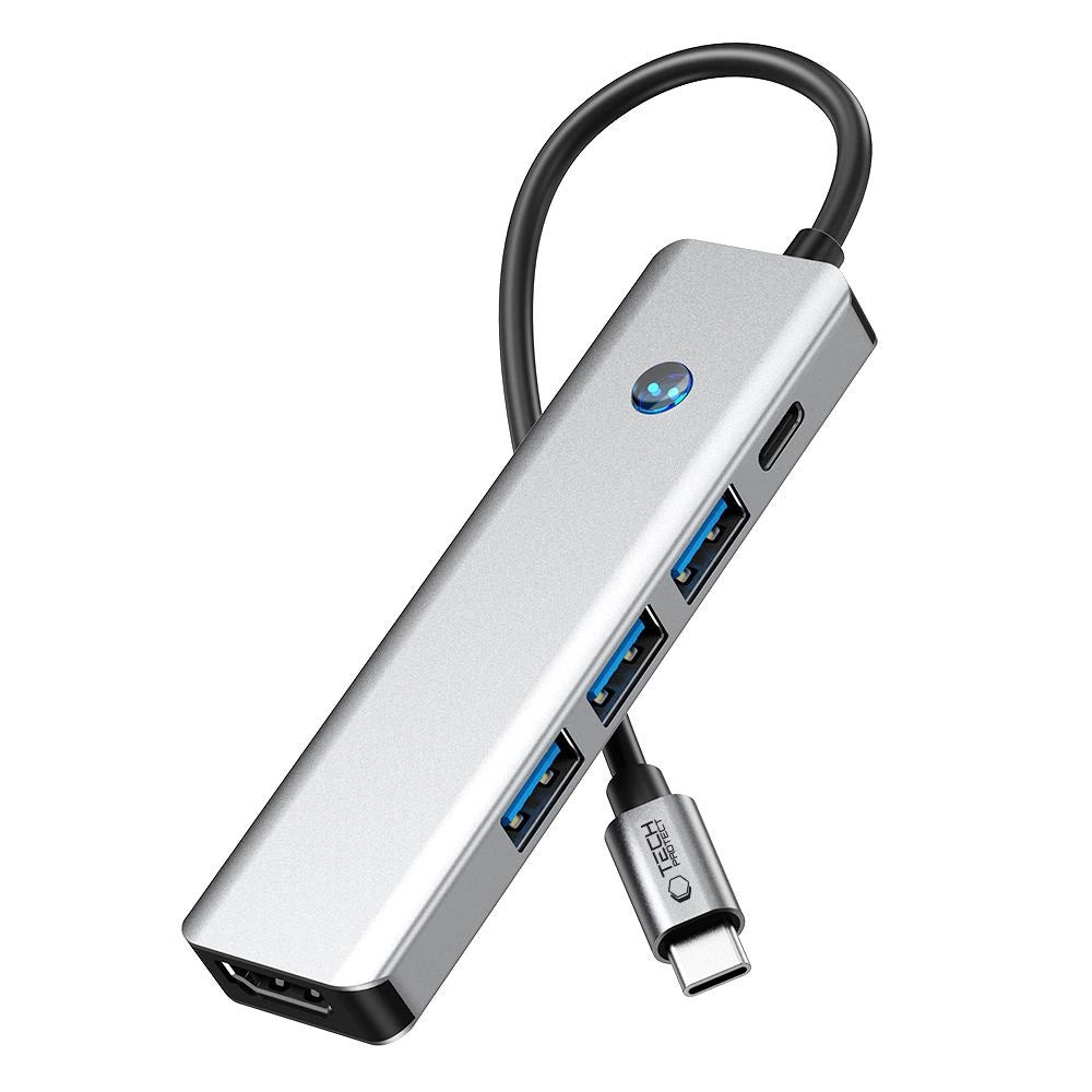 Tech-Protect HB01 HUB Adapter 5in1 USB-C + USB3.0 + HDMI 4K 60Hz + PD100W - grå