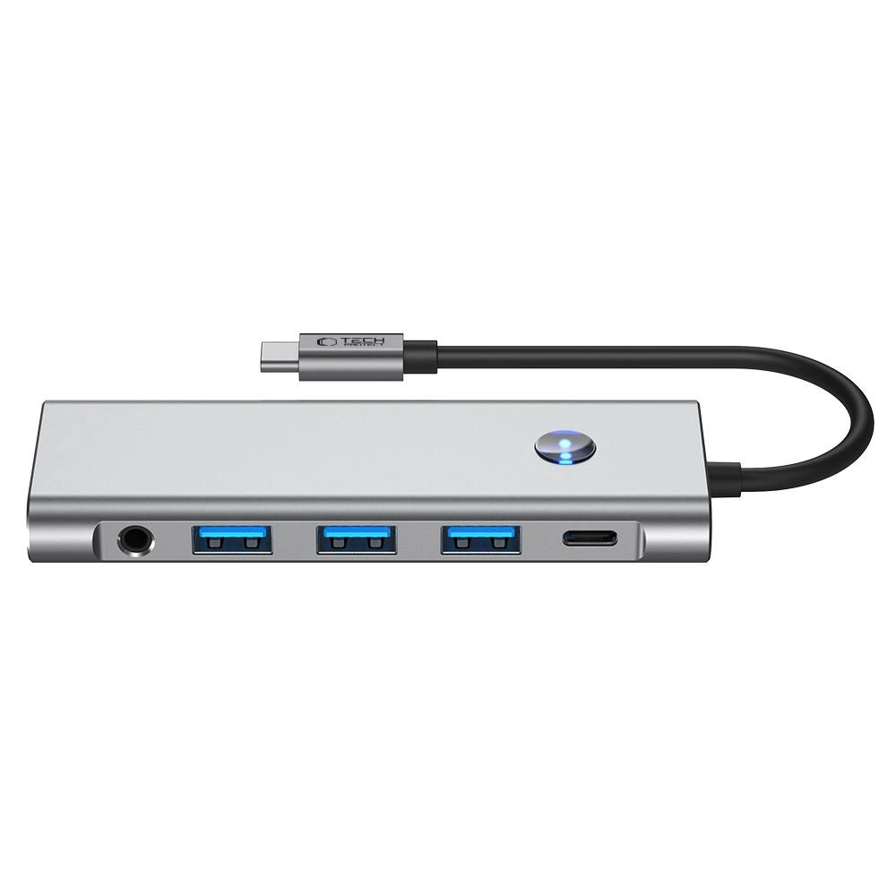 Tech-Protect HB04 HUB Adapter 9in1 USB-C + USB2.0 + USB3.0 + HDMI 4K 60Hz + SD / TF + PD100W + AV3.5 - grå