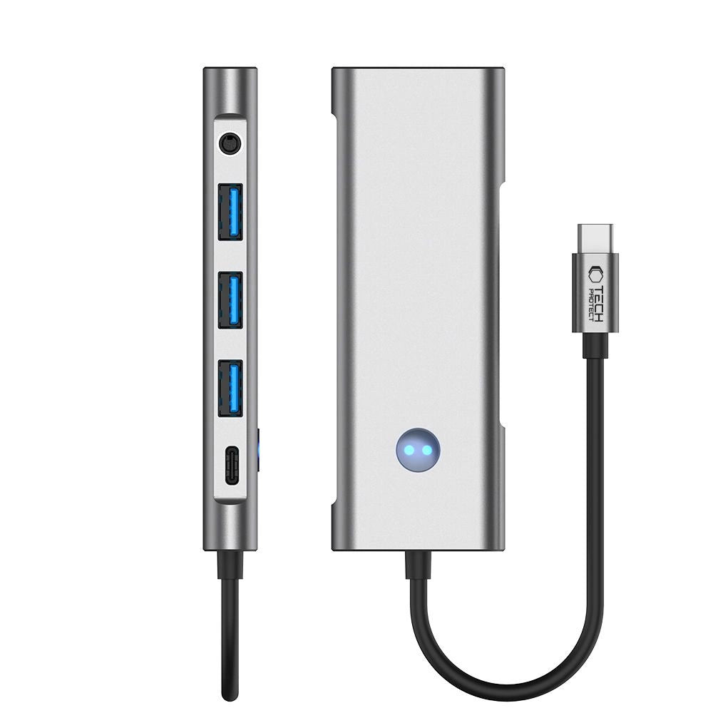 Tech-Protect HB04 HUB Adapter 9in1 USB-C + USB2.0 + USB3.0 + HDMI 4K 60Hz + SD / TF + PD100W + AV3.5 - grå