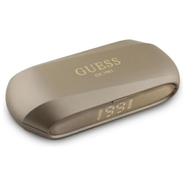 Guess langstrakt metaltrykt logo Bluetooth TWS hovedtelefoner + dockingstation - guld