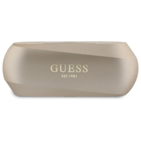 Guess langstrakt metaltrykt logo Bluetooth TWS hovedtelefoner + dockingstation - guld