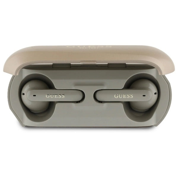 Guess langstrakt metaltrykt logo Bluetooth TWS hovedtelefoner + dockingstation - guld