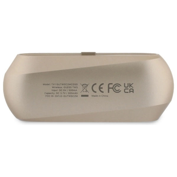 Guess langstrakt metaltrykt logo Bluetooth TWS hovedtelefoner + dockingstation - guld
