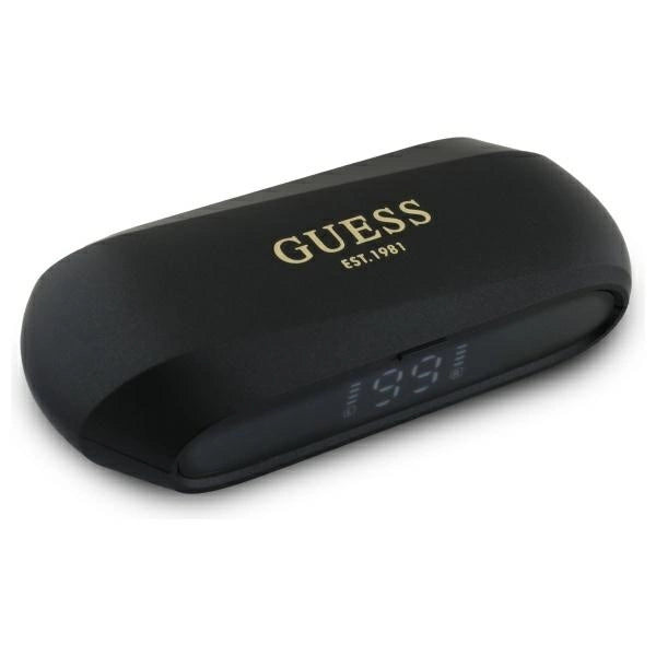 Guess langstrakt metalsk trykt logo Bluetooth TWS hovedtelefoner + Docking Station - sort