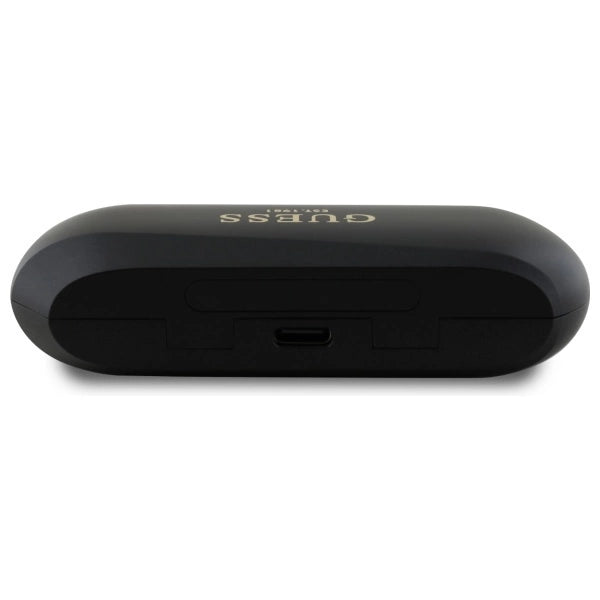 Guess langstrakt metalsk trykt logo Bluetooth TWS hovedtelefoner + Docking Station - sort