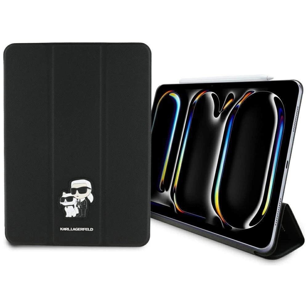 Karl Lagerfeld Saffiano Magnetic Karl & Choupette iPad Pro 11" 2024 Book Cover Case - Black