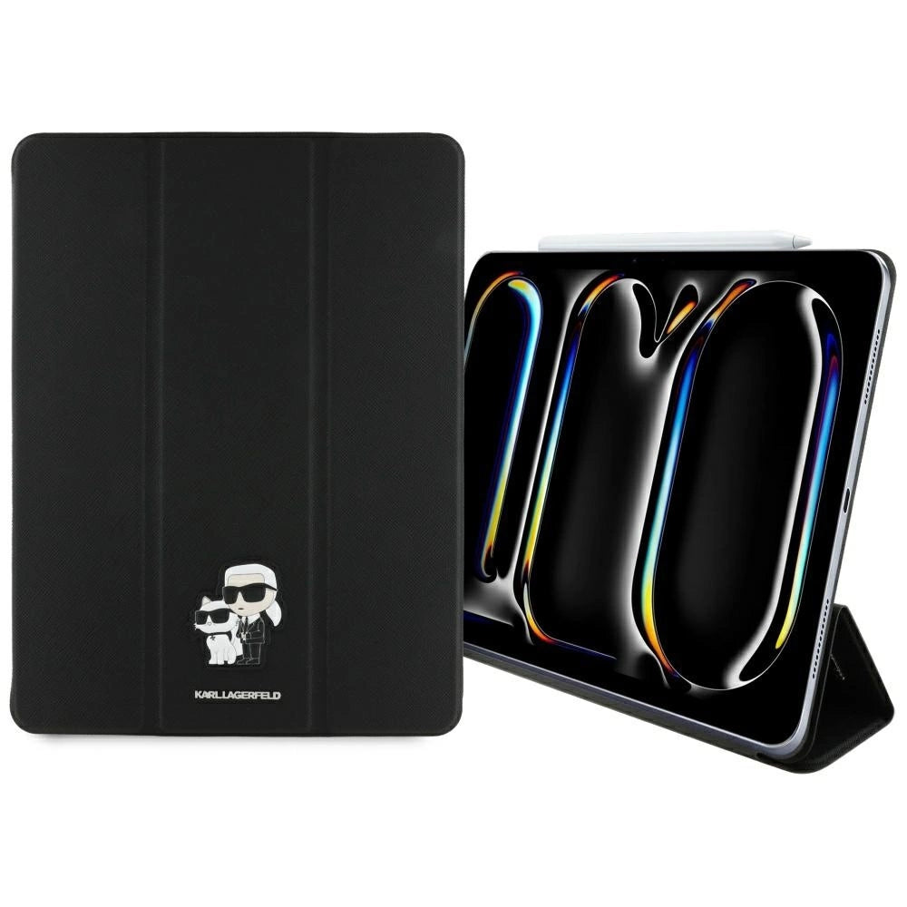 Karl Lagerfeld Saffiano Magnetic Karl & Choupette iPad Pro 13" 2024 Book Cover Case - Black