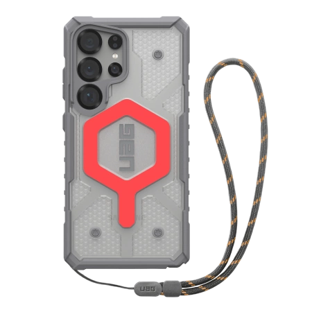 UAG Pathfinder Clear Magnet Bundle Magnetic Case and Wrist Strap for Samsung Galaxy S25 Ultra 5G - Gray/Red
