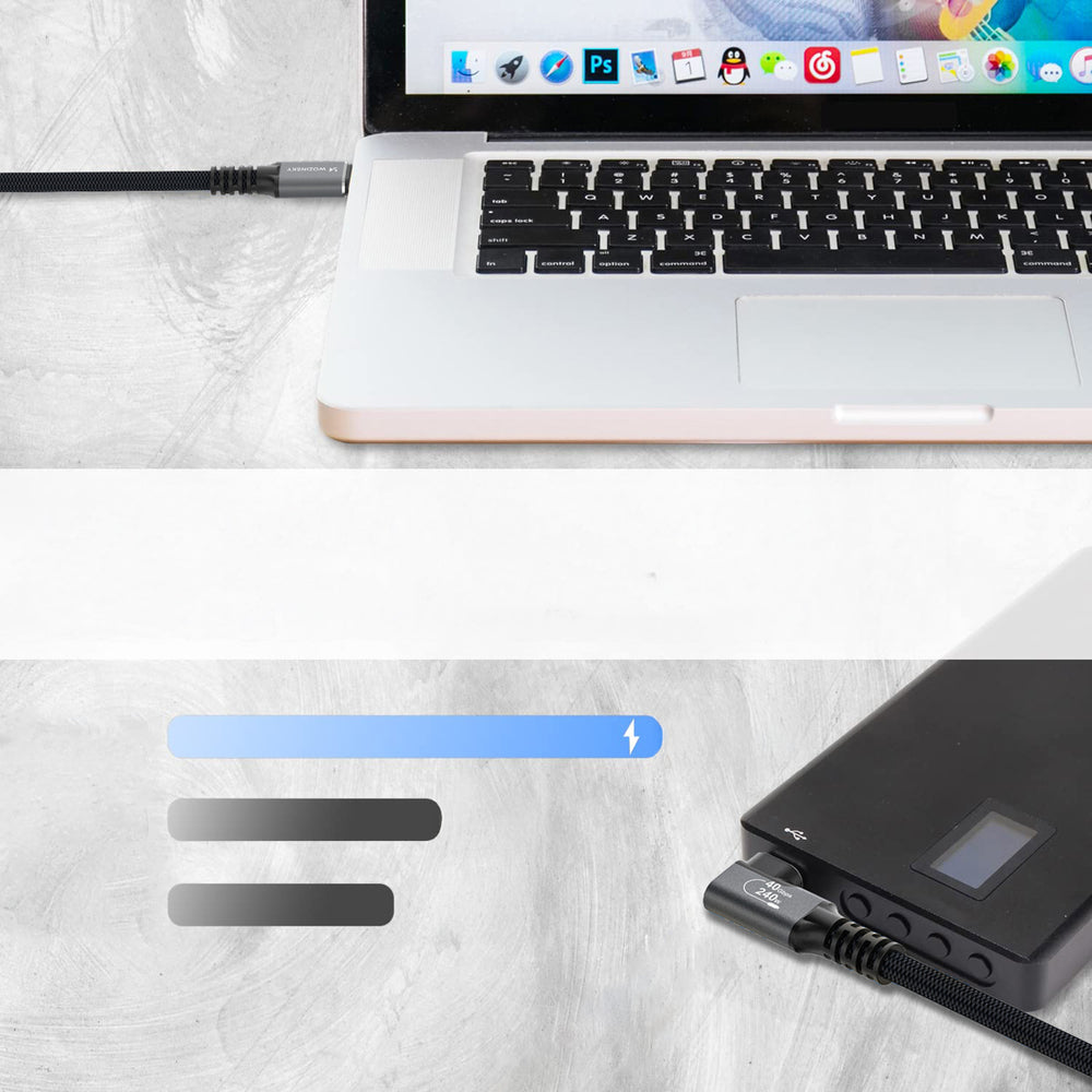 Wozinsky WPS2-UY41S USB-C USB4 40Gb/s 240W 2m vinklet kabel - sort
