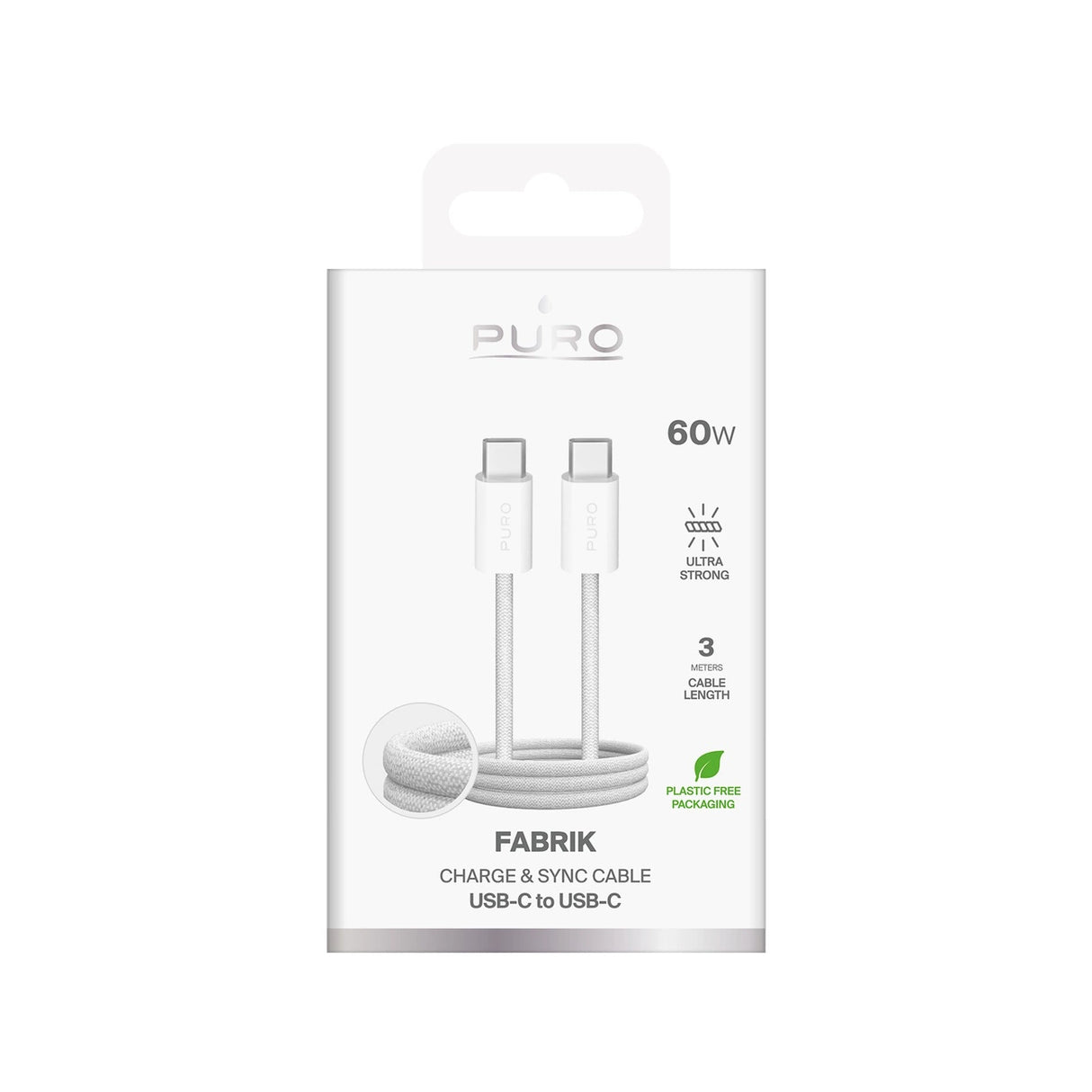 Puro Fabrik 4 240W flettet USB-C - USB-C 1m kabel - hvid