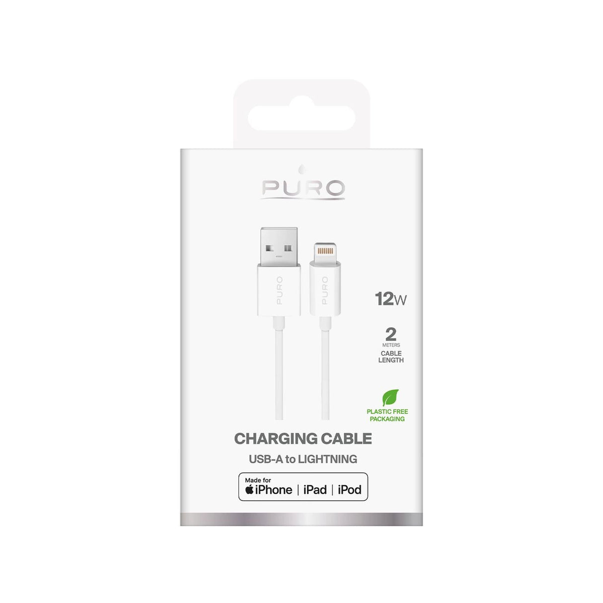 Puro TPE 12W USB-A - Lightning Cable 2m - hvid