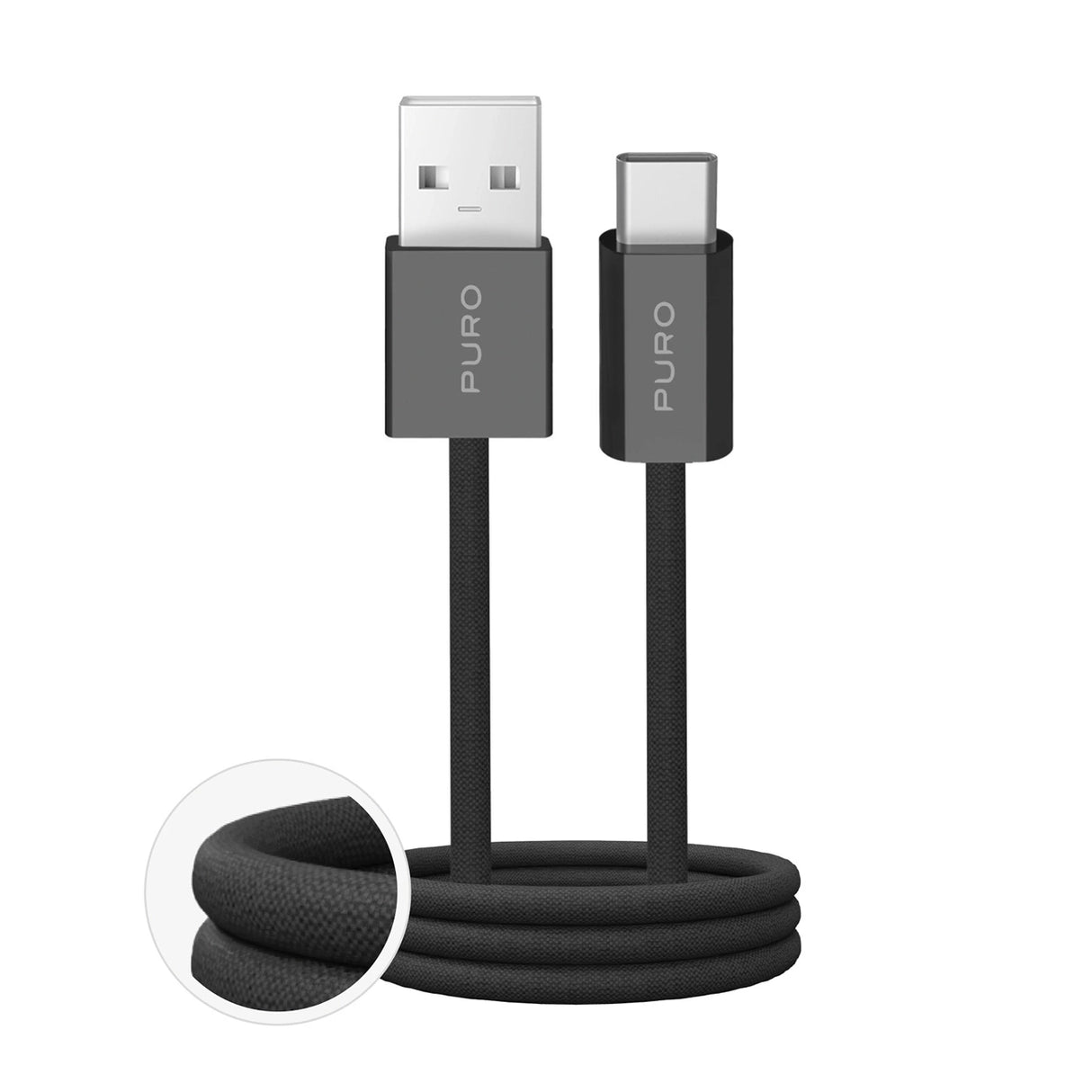 Puro Fabrik 2.0 10W USB-A - USB-C flettet kabel 1,5 m - sort