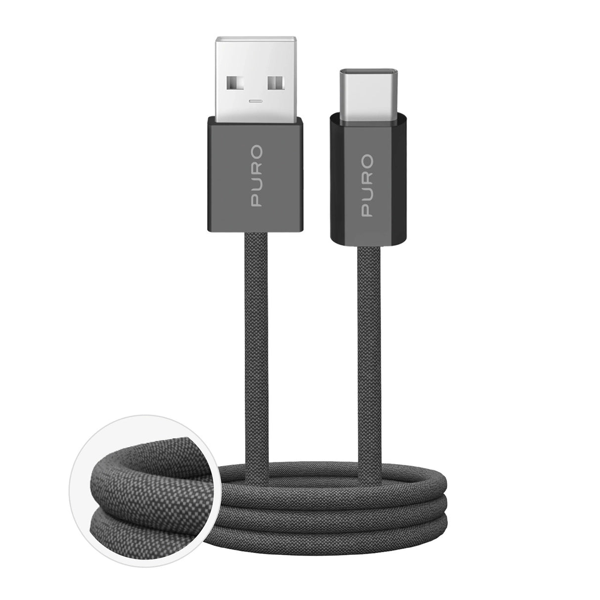 Puro Fabrik 2.0 10W USB-A - USB-C flettet kabel 1,5 m - mørk grøn