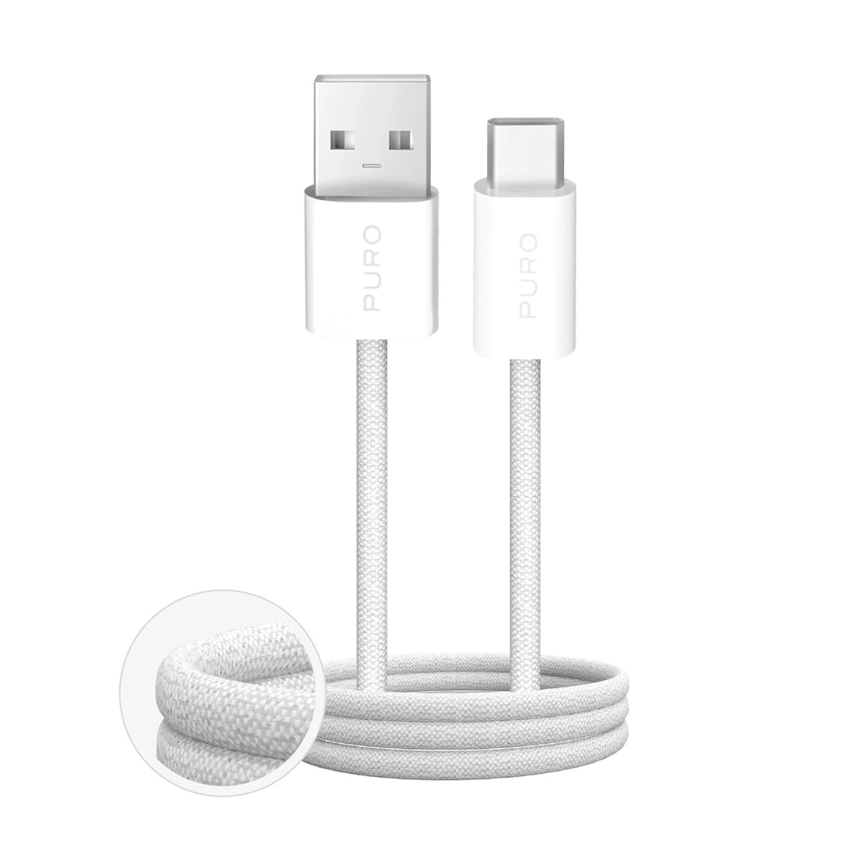 Puro Fabrik 2.0 10W USB-A - USB-C flettet kabel 1,5 m - hvid