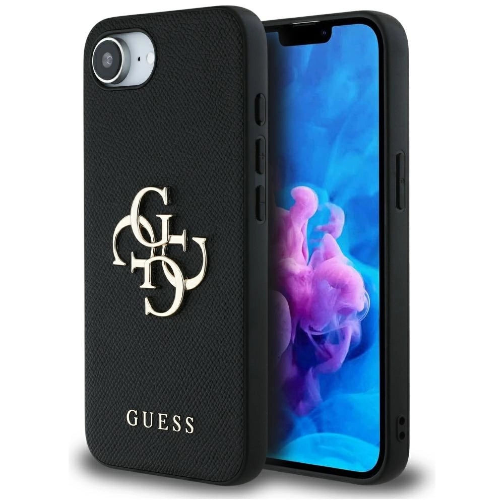 Guess PU Grained 4G Metal Logo case til iPhone 16e - sort