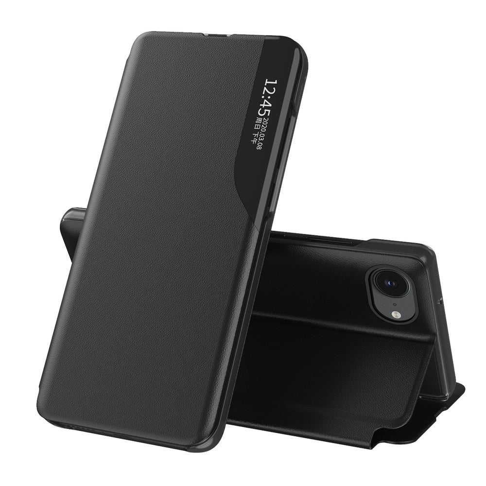 Eco Leather View Case, en elegant æske med flap og stativ til iPhone 16e / 17e - sort