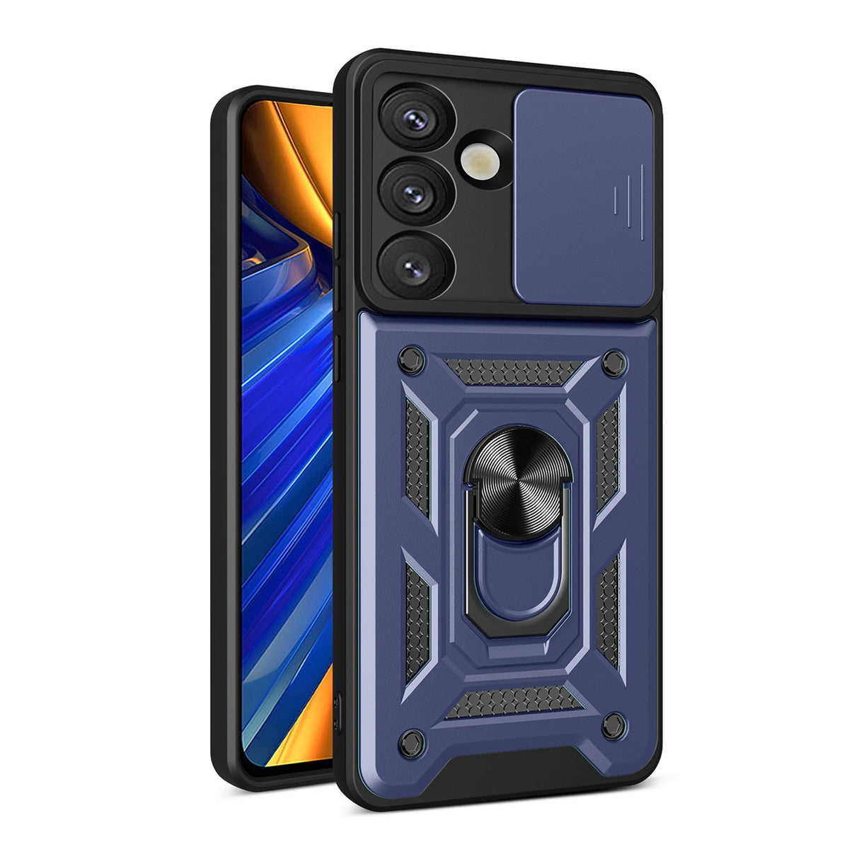 Hybrid Armor Camshield med Stand og Camera Cover til Samsung Galaxy S25 Edge - Blå