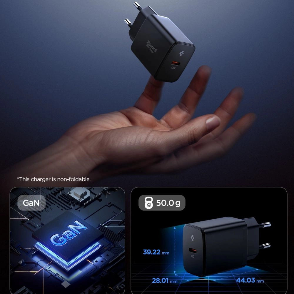 Spigen Essential EE201EU USB-C 20W Wall Charger - sort