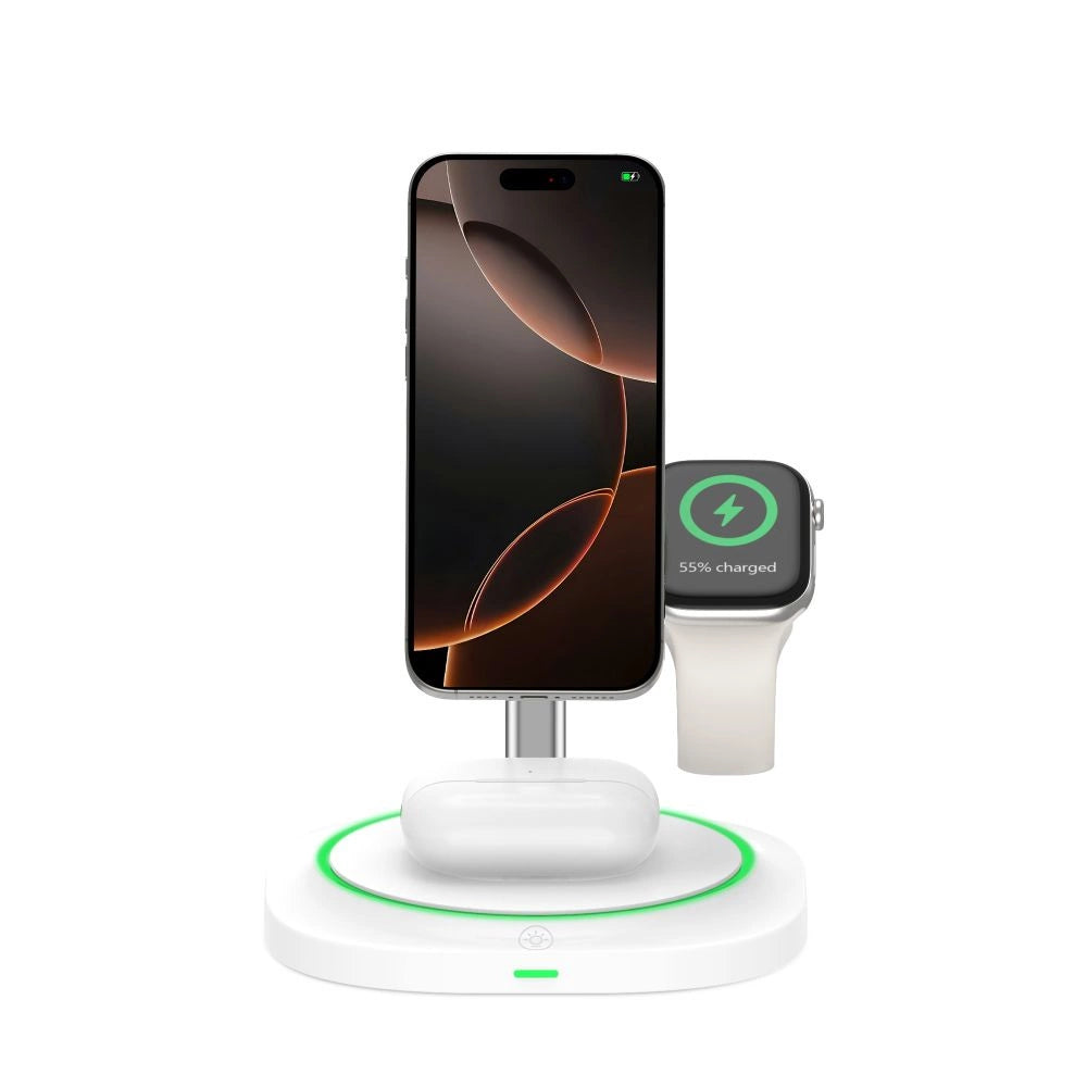 Tech-Protect QI15W-A46 3in1 Magnetisk MagSafe induktiv oplader - hvid