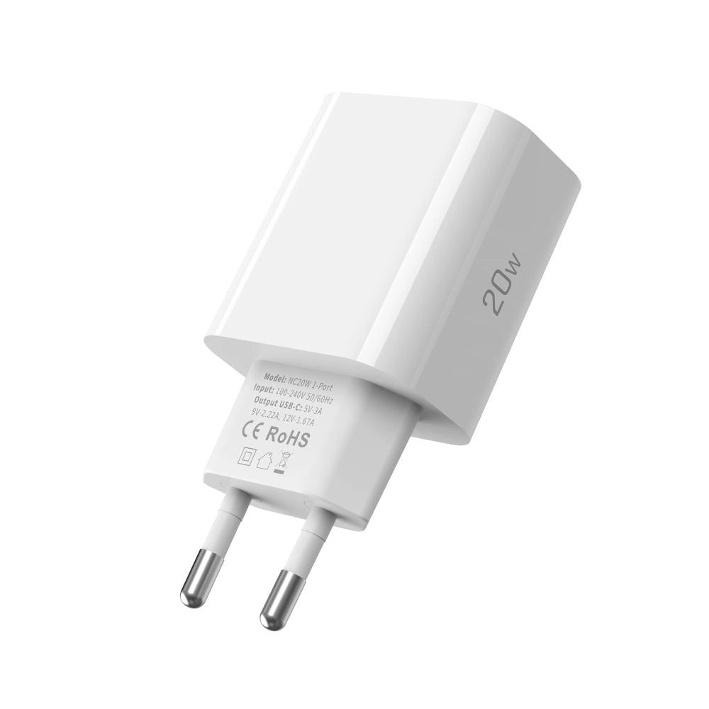 Tech-Protect NC20W PD20W USB-C vægoplader med USB-C kabel - hvid