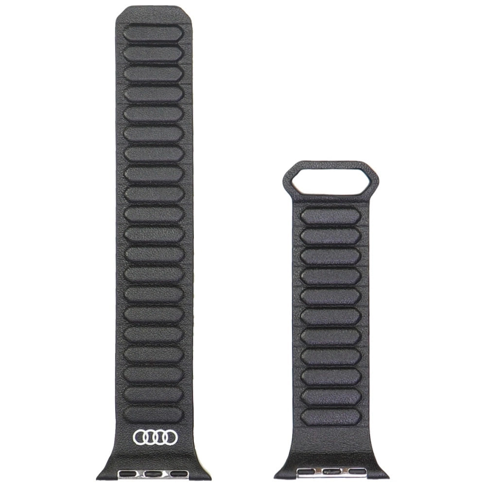 Audi Logo Genuine Leather Magnetic Ring Strap til Apple Watch 44 / 45 / 46 / 49 mm - sort