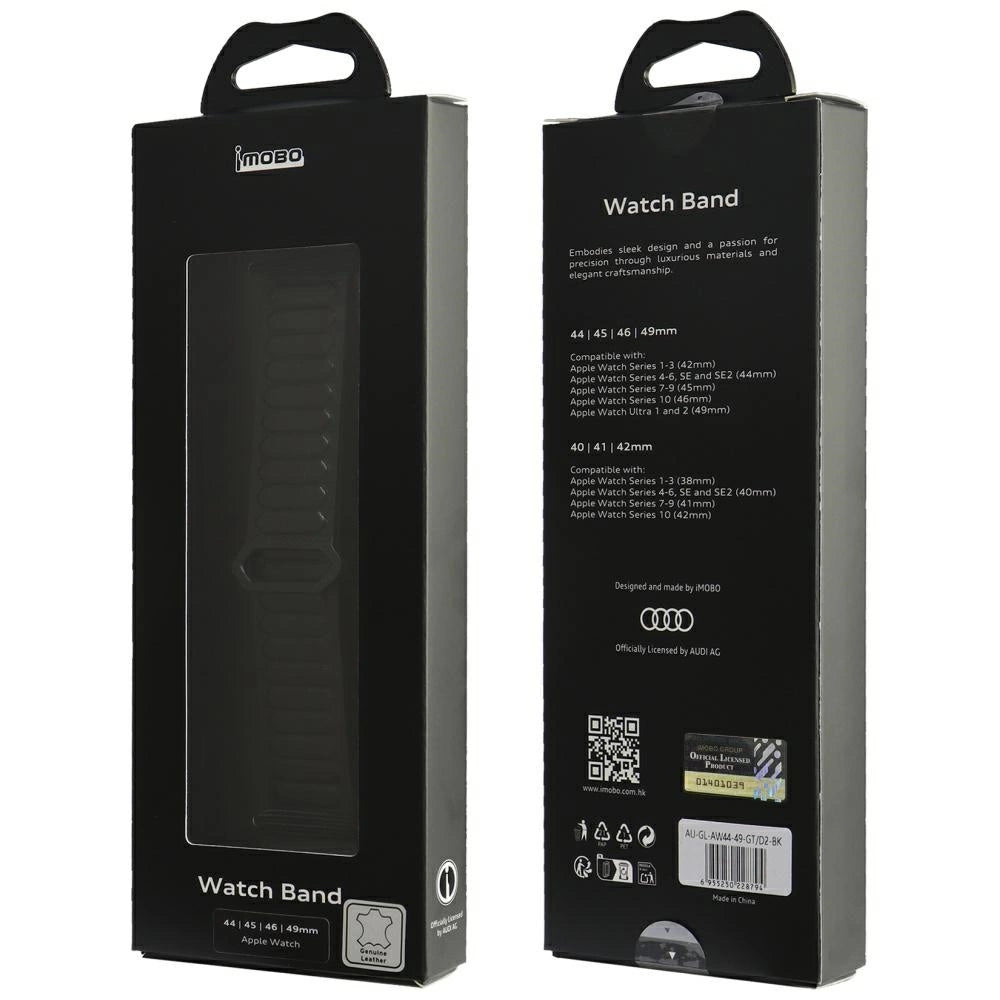 Audi Logo Genuine Leather Magnetic Ring Strap til Apple Watch 44 / 45 / 46 / 49 mm - sort