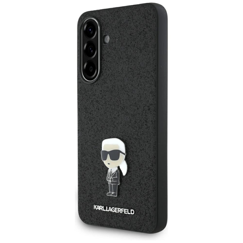 Karl Lagerfeld Fixed Glitter Ikonik Logo Metal Pin Case for Samsung Galaxy A56 - Black