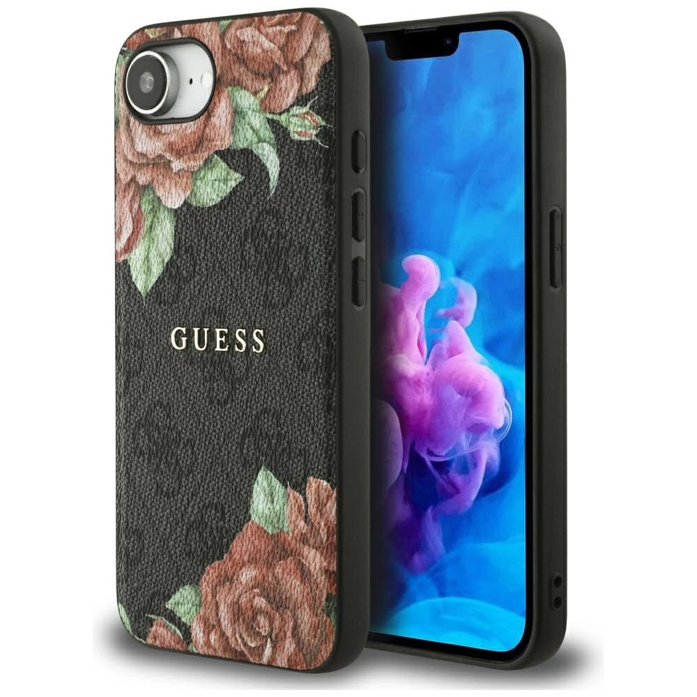 Guess 4G Flowers Print MagSafe-hylster til iPhone 16e - sort