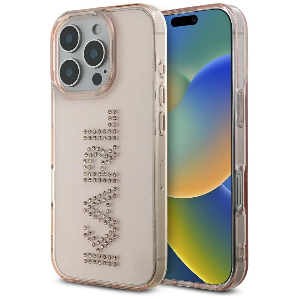 Karl Lagerfeld IML Rhinestones Logo iPhone 16 Pro Max Case - Pink