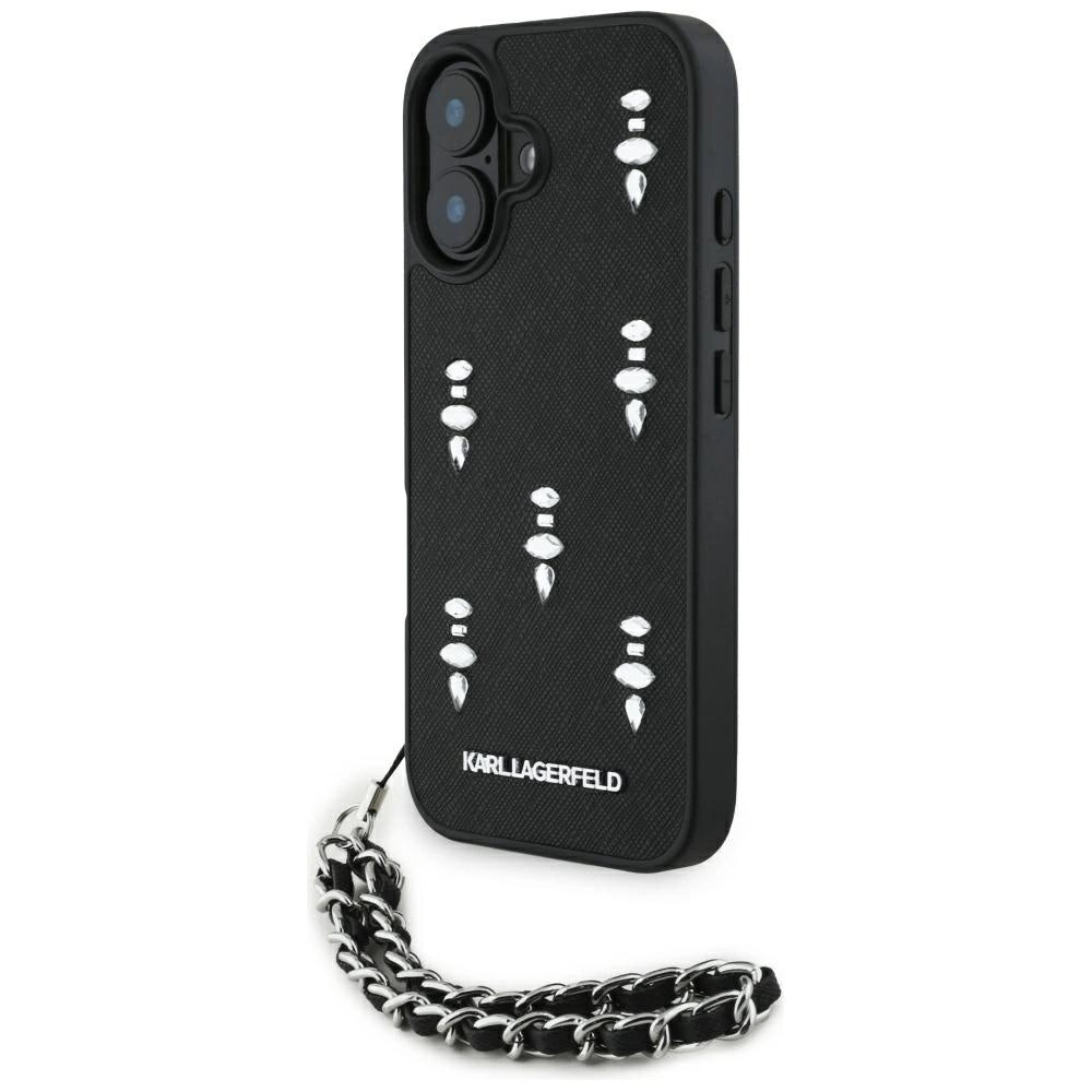 Karl Lagerfeld Saffiano Crystals w/Chain iPhone 16 Case - Black