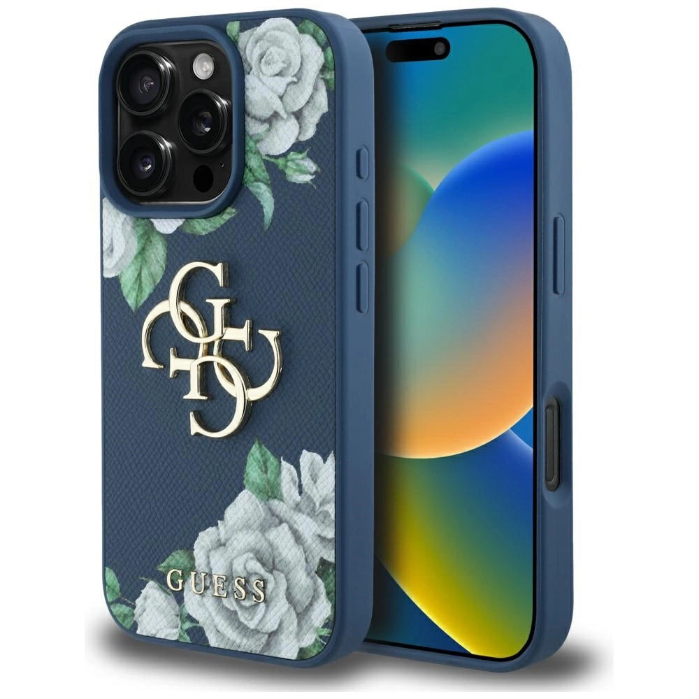 Guess Grained Roses Big 4G-logoet for iPhone 16 Pro Max - blå