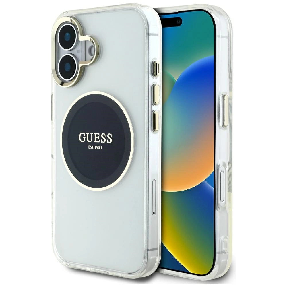 Guess IML Metal Colored Circle Classic Logo MagSafe-hylster til iPhone 16 - sort