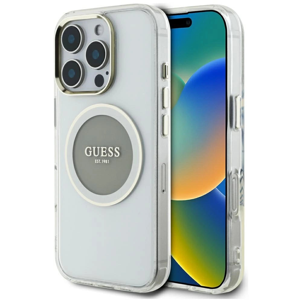 Guess IML Metal Colored Circle Classic Logo MagSafe-hylster til iPhone 16 Pro Max - grå