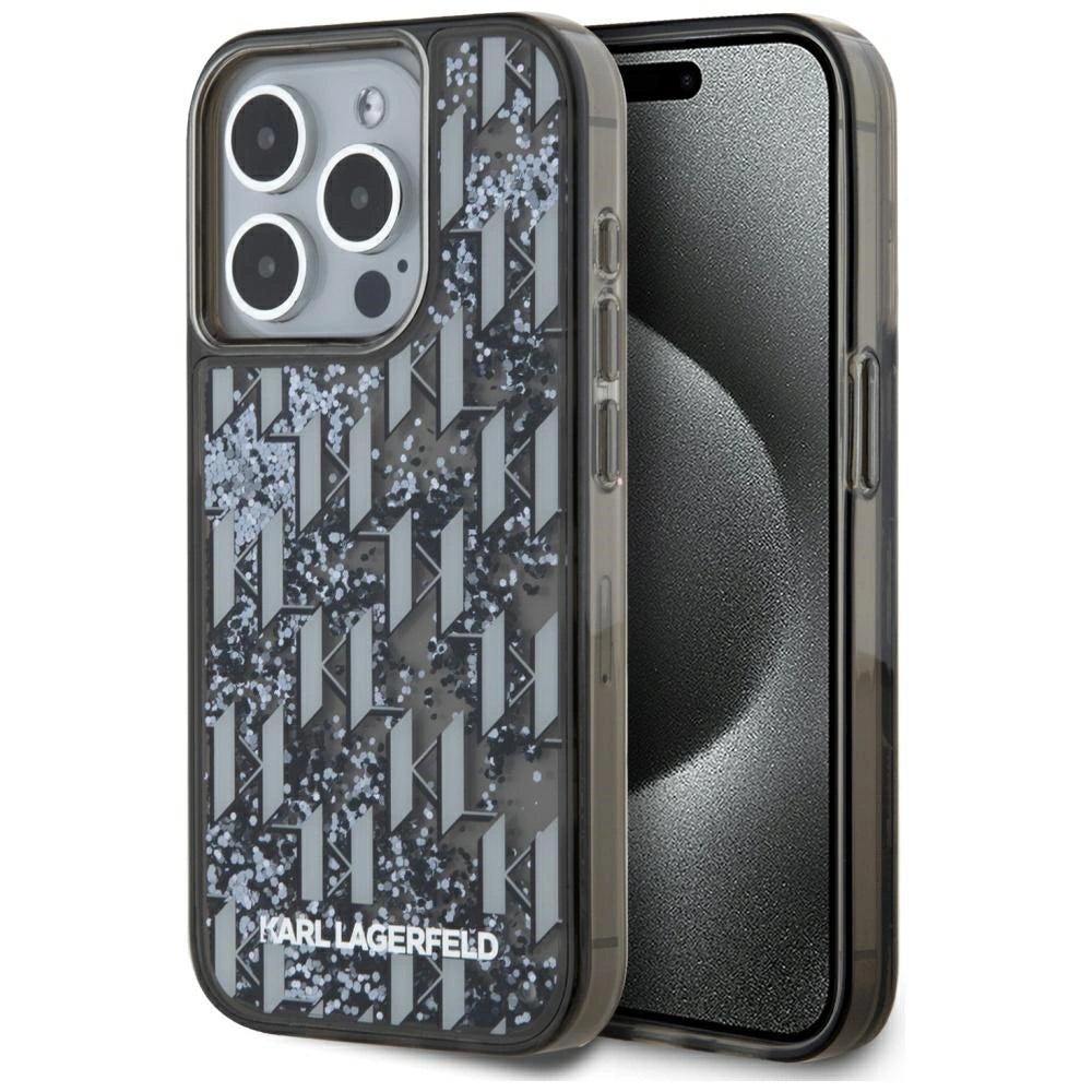 Karl Lagerfeld Liquide Glitter Monogram Gradient iPhone 15 Pro Case - Black