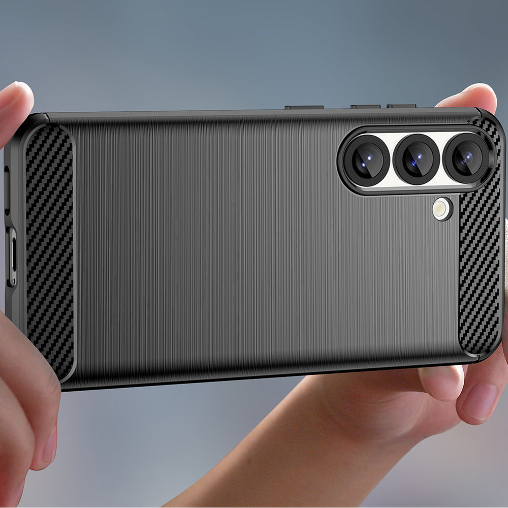 Carbon Case Fleksibel Silikon til Samsung Galaxy M06 5G - sort