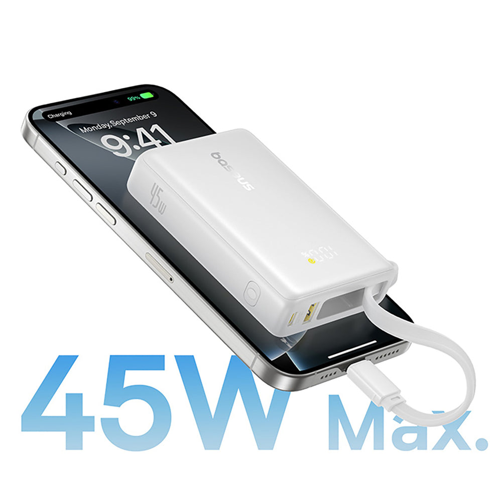 Baseus PicoGo 10000mAh 45W Powerbank with Built-in Cable and Display - White