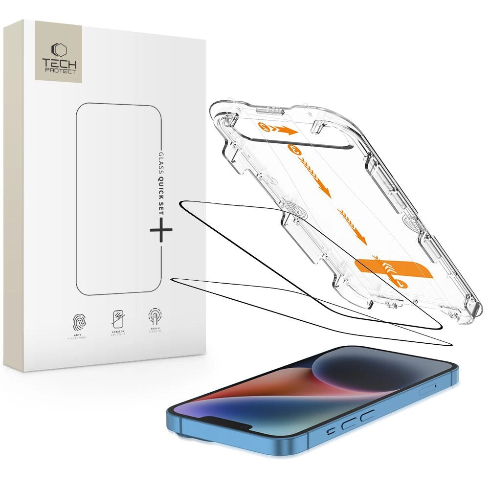 Tech-Protect Quick Set+ Hæmt glas 2-pakke til iPhone 13 / 13 PRO / 14 / 16e